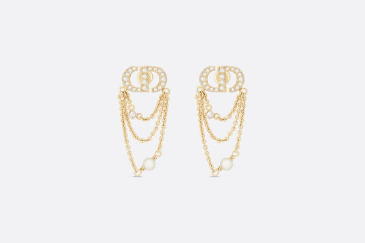 Petit CD Earrings • Gold-Finish Metal with White Resin Pearls and Silver-Tone Crystals