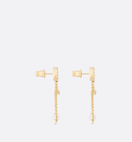 Petit CD Earrings • Gold-Finish Metal with White Resin Pearls and Silver-Tone Crystals