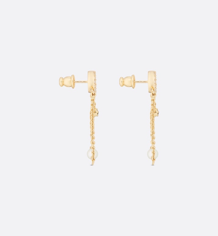 Petit CD Earrings • Gold-Finish Metal with White Resin Pearls and Silver-Tone Crystals
