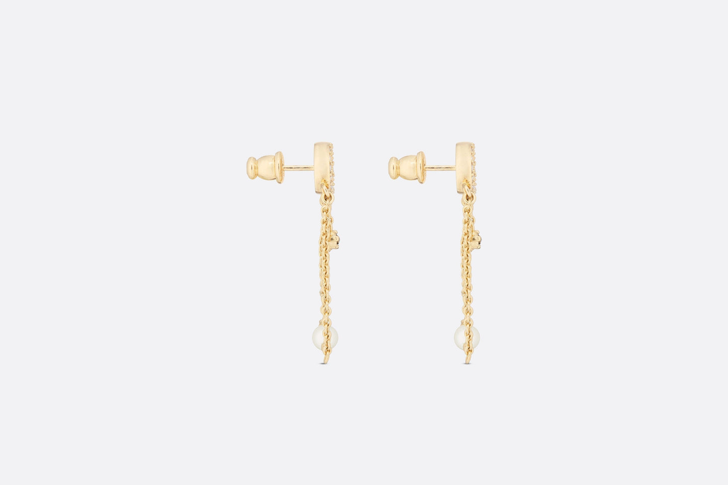 Petit CD Earrings • Gold-Finish Metal with White Resin Pearls and Silver-Tone Crystals