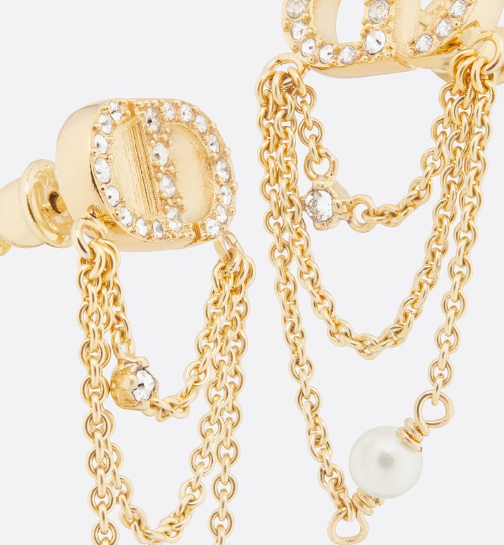 Petit CD Earrings • Gold-Finish Metal with White Resin Pearls and Silver-Tone Crystals