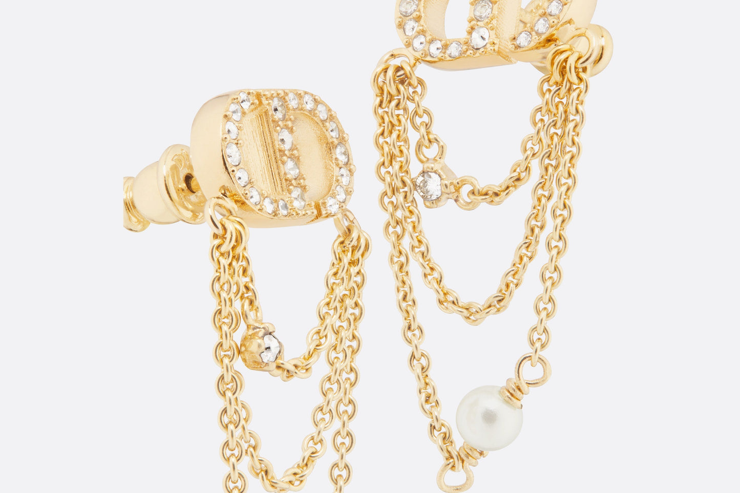 Petit CD Earrings • Gold-Finish Metal with White Resin Pearls and Silver-Tone Crystals