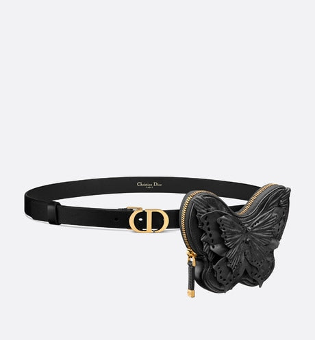 30 Montaigne Removable Pouch Belt • Black Calfskin and Goatskin, 20 MM