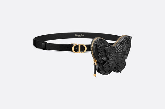 30 Montaigne Removable Pouch Belt • Black Calfskin and Goatskin, 20 MM