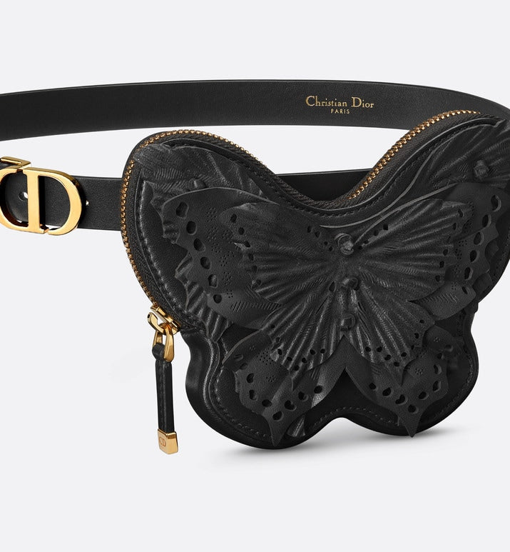 30 Montaigne Removable Pouch Belt • Black Calfskin and Goatskin, 20 MM