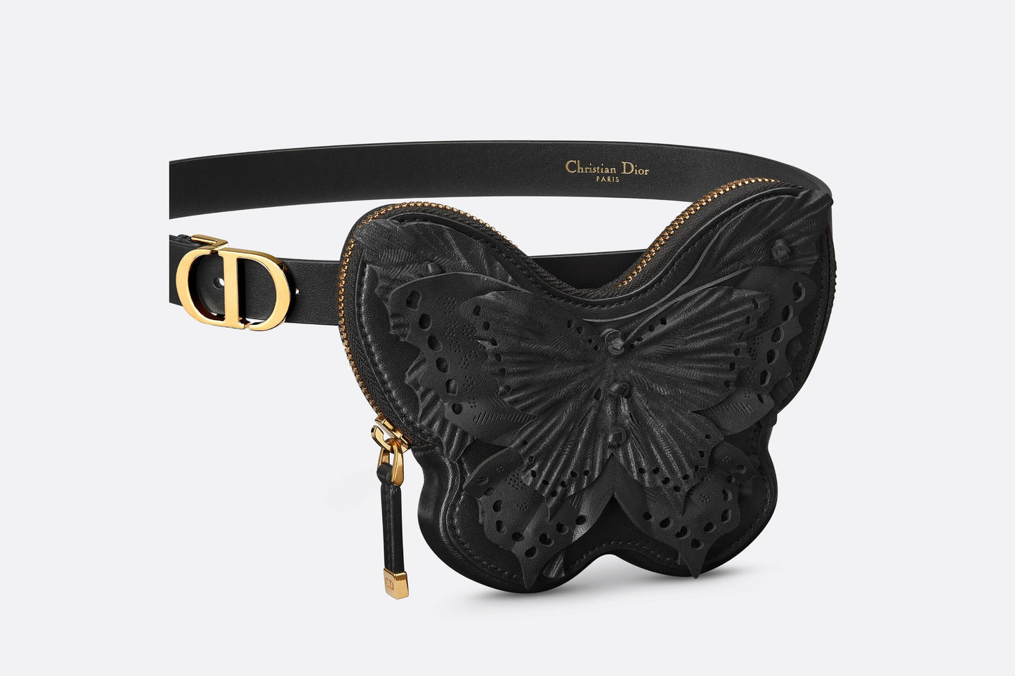 30 Montaigne Removable Pouch Belt • Black Calfskin and Goatskin, 20 MM