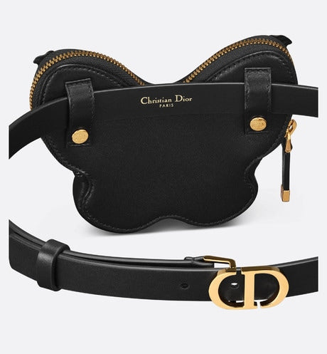 30 Montaigne Removable Pouch Belt • Black Calfskin and Goatskin, 20 MM