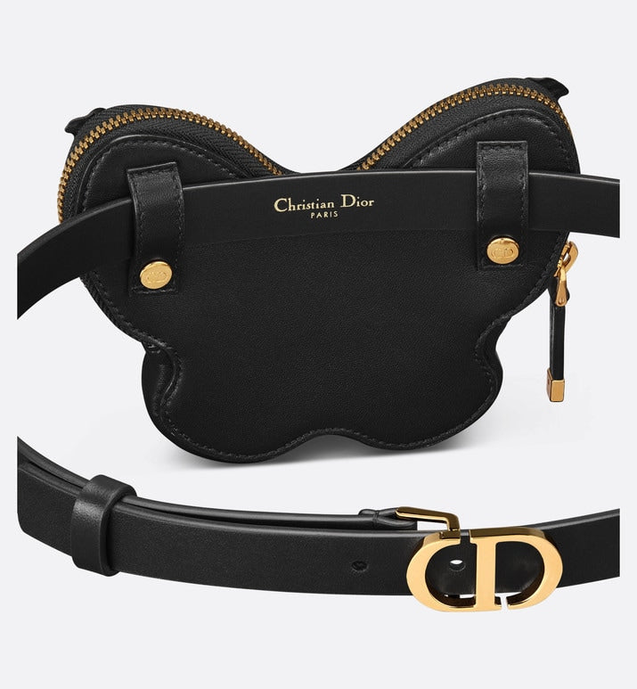 30 Montaigne Removable Pouch Belt • Black Calfskin and Goatskin, 20 MM