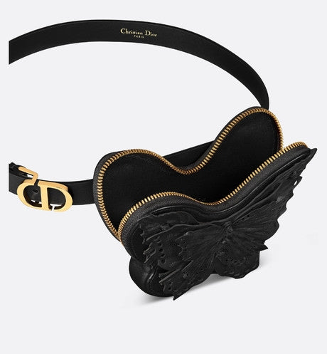 30 Montaigne Removable Pouch Belt • Black Calfskin and Goatskin, 20 MM