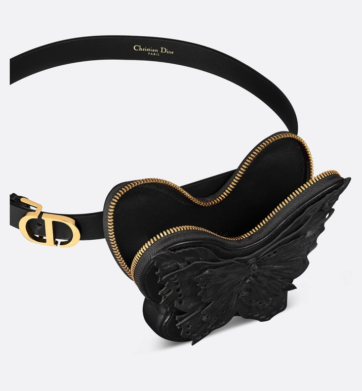 30 Montaigne Removable Pouch Belt • Black Calfskin and Goatskin, 20 MM