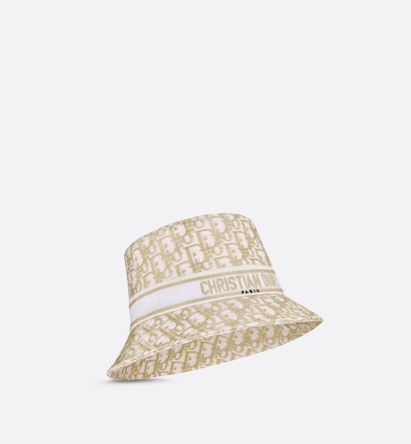 D-Bobby Dior Oblique Small Brim Bucket Hat • White and Gold-Tone Embroidery