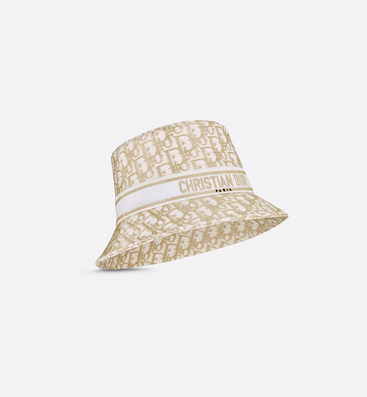 D-Bobby Dior Oblique Small Brim Bucket Hat • White and Gold-Tone Embroidery