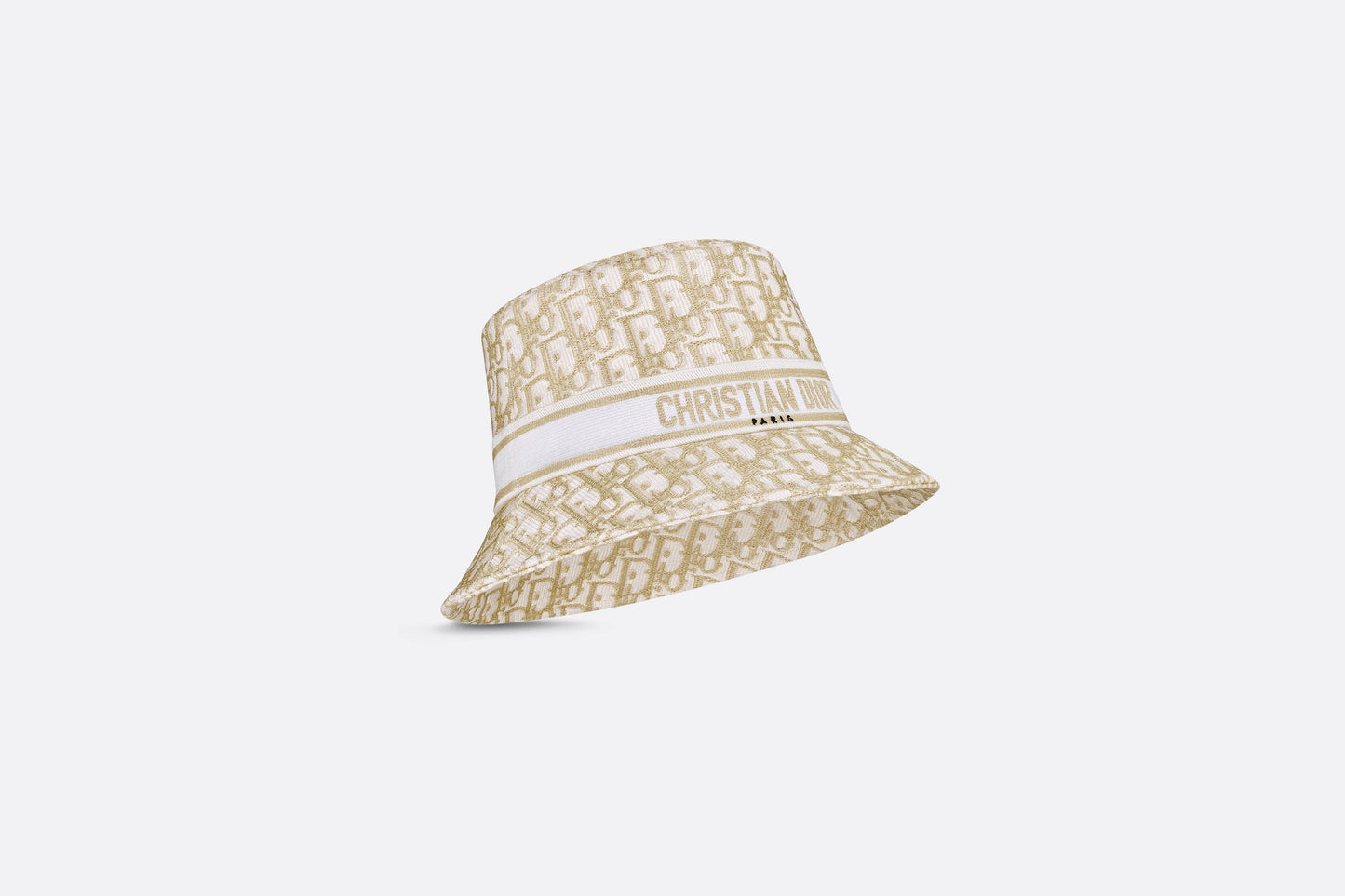 D-Bobby Dior Oblique Small Brim Bucket Hat • White and Gold-Tone Embroidery