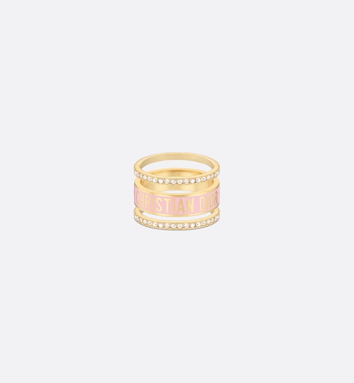 Dior Code Ring Set • Gold-Finish Metal, Silver-Tone Crystals and Melocoton Pink Lacquer