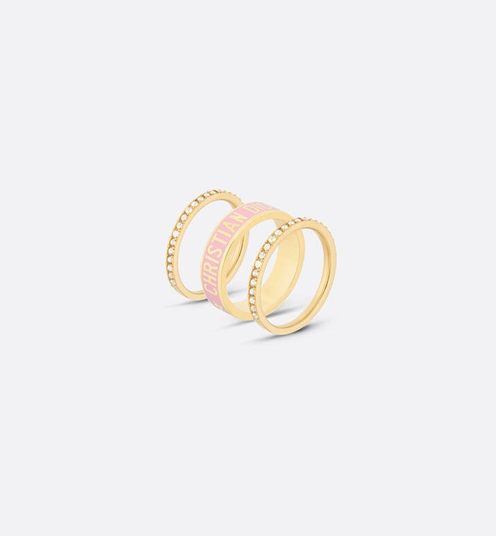 Dior Code Ring Set • Gold-Finish Metal, Silver-Tone Crystals and Melocoton Pink Lacquer