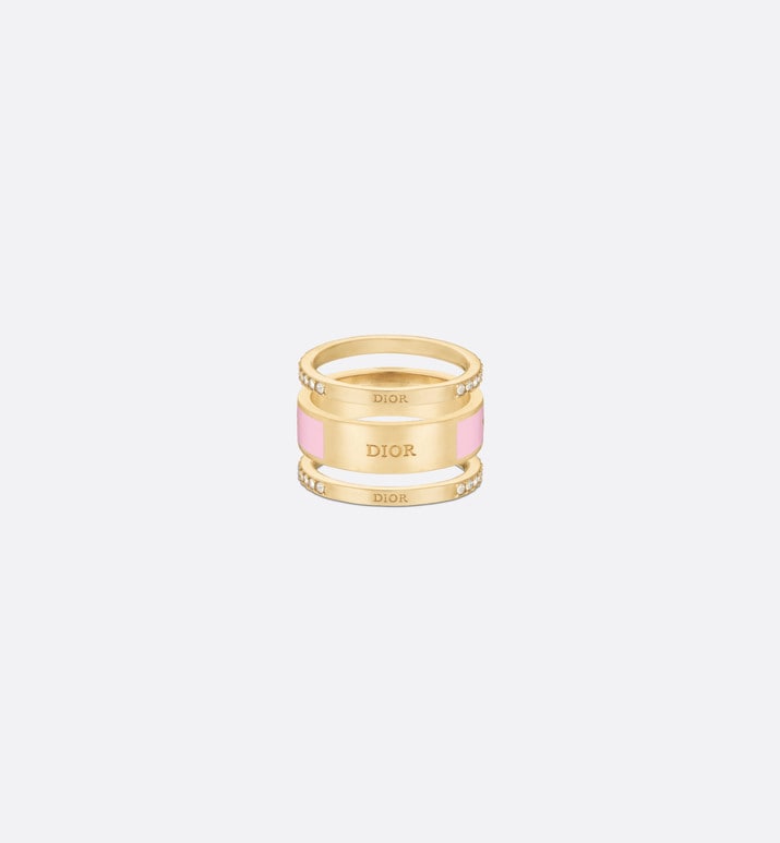 Dior Code Ring Set • Gold-Finish Metal, Silver-Tone Crystals and Melocoton Pink Lacquer