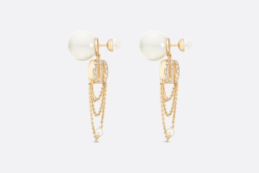 Dior Tribales Earrings • Gold-Finish Metal with White Resin Pearls and Silver-Tone Crystals