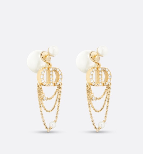 Dior Tribales Earrings • Gold-Finish Metal with White Resin Pearls and Silver-Tone Crystals