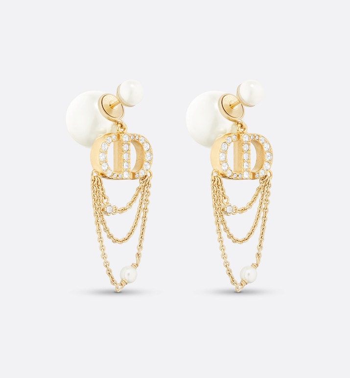 Dior Tribales Earrings • Gold-Finish Metal with White Resin Pearls and Silver-Tone Crystals