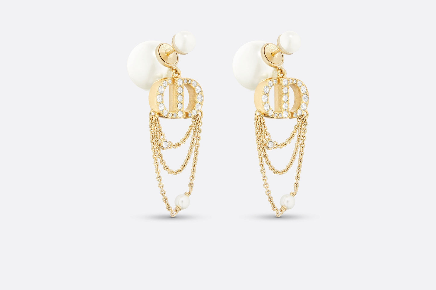 Dior Tribales Earrings • Gold-Finish Metal with White Resin Pearls and Silver-Tone Crystals