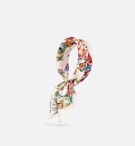 La Mort Tarot 70 Square Scarf • White Multicolor Silk Twill