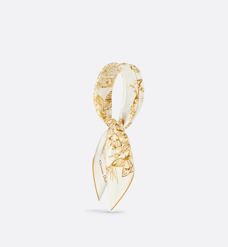 Butterfly Around the World 90 Square Scarf • White and Gold-Tone Silk Twill