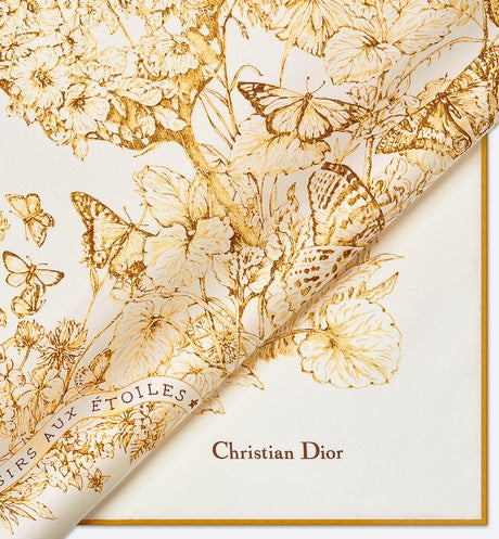 Butterfly Around the World 90 Square Scarf • White and Gold-Tone Silk Twill