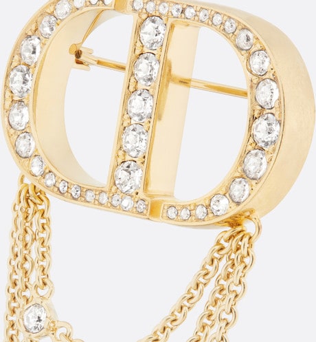 Petit CD Brooch • Gold-Finish Metal with a White Resin Pearl and Silver-Tone Crystals