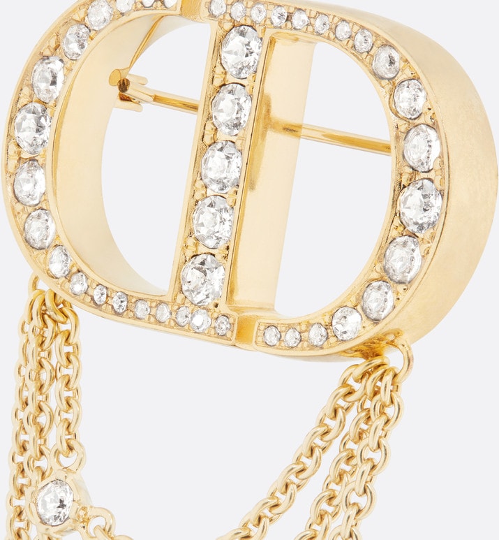 Petit CD Brooch • Gold-Finish Metal with a White Resin Pearl and Silver-Tone Crystals