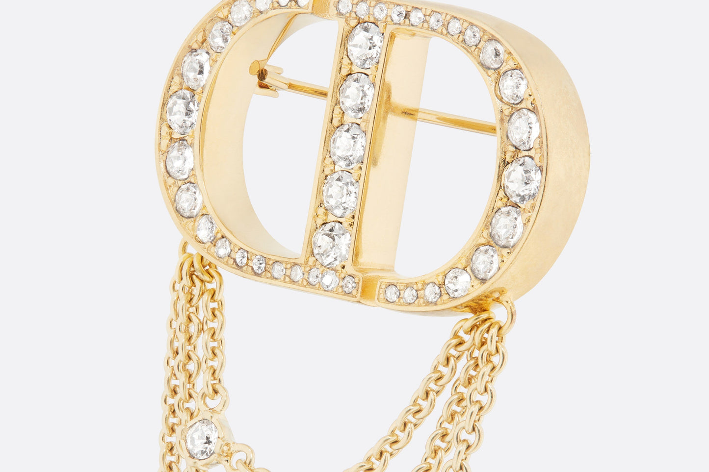 Petit CD Brooch • Gold-Finish Metal with a White Resin Pearl and Silver-Tone Crystals