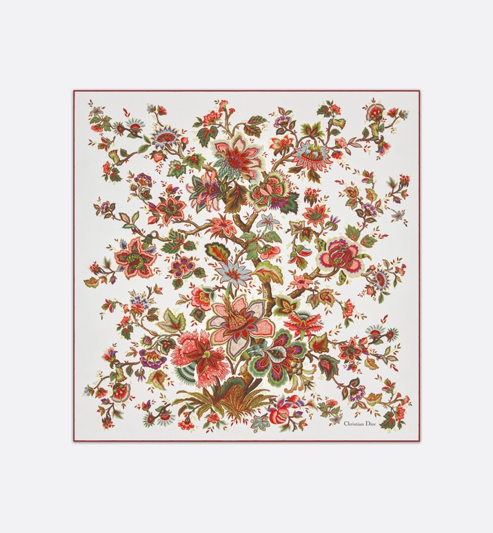 Albero della Vita 90 Square Scarf • Off-White Multicolor Silk Twill