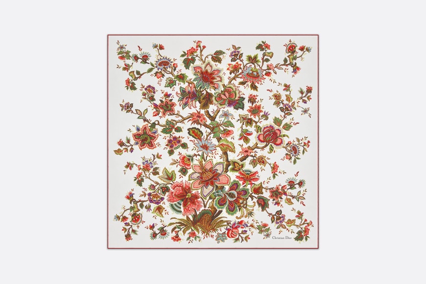 Albero della Vita 90 Square Scarf • Off-White Multicolor Silk Twill