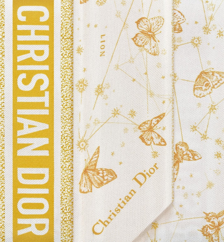 Butterfly Zodiac Mitzah Scarf • Ivory and Gold-Tone Silk Twill