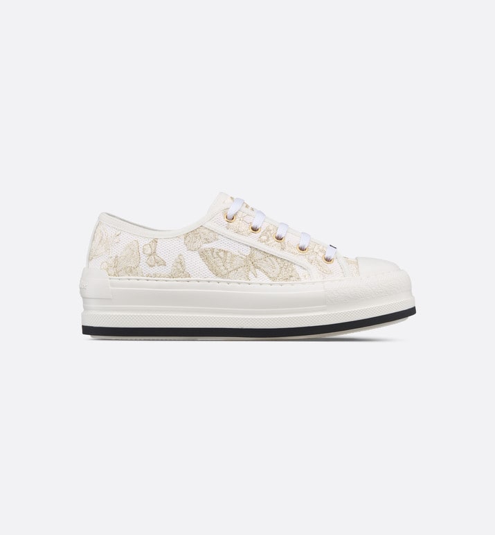 Walk'n'Dior Platform Sneaker • White and Gold-Tone Toile de Jouy Mexico Embroidered Cotton with Metallic Thread