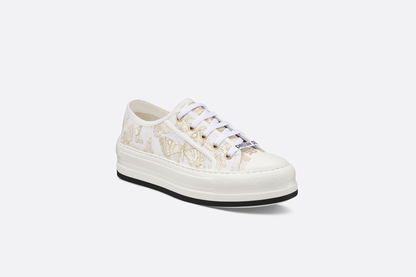 Walk'n'Dior Platform Sneaker • White and Gold-Tone Toile de Jouy Mexico Embroidered Cotton with Metallic Thread