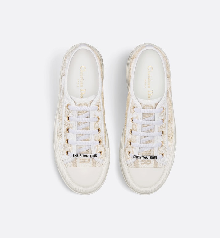 Walk'n'Dior Platform Sneaker • White and Gold-Tone Toile de Jouy Mexico Embroidered Cotton with Metallic Thread
