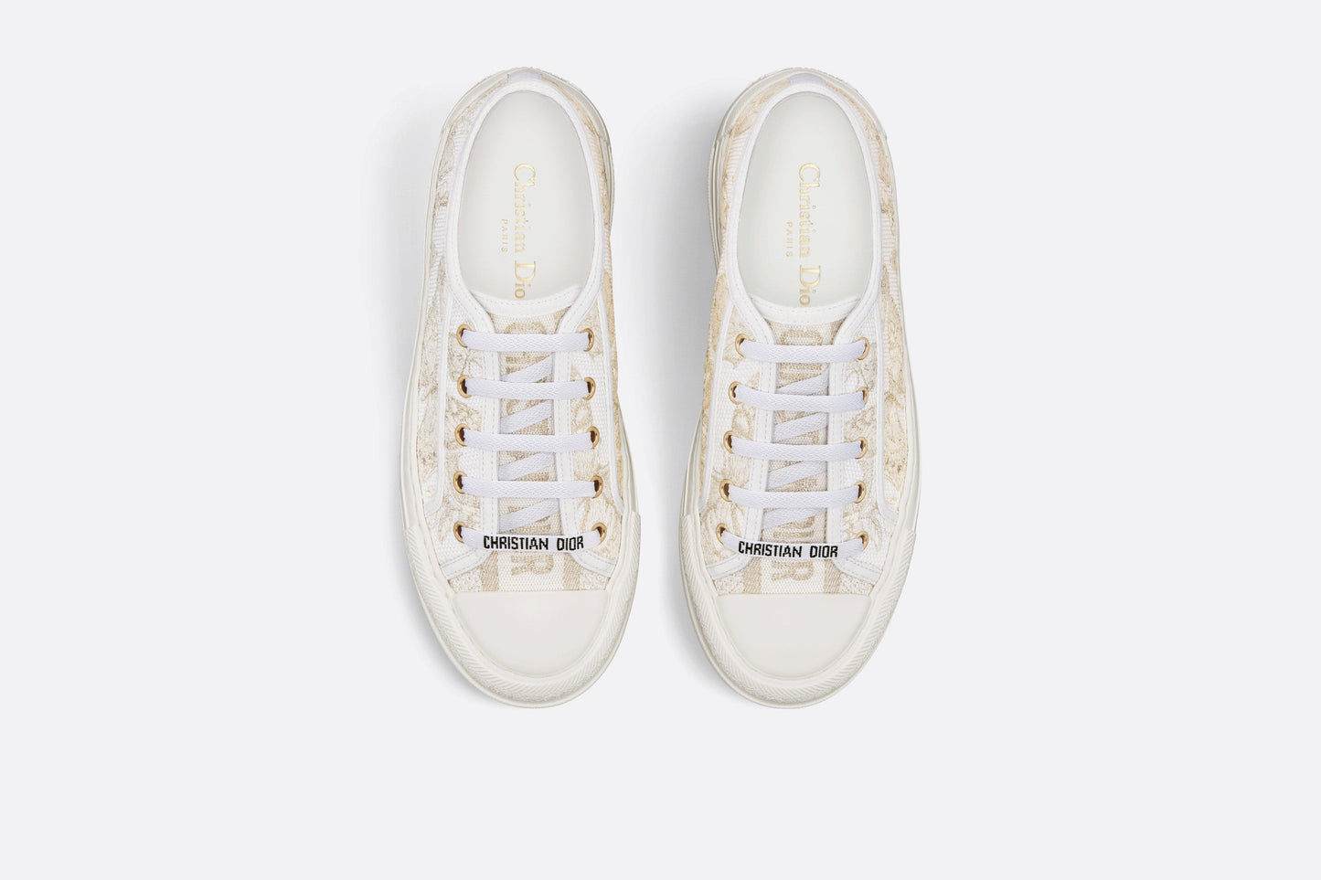 Walk'n'Dior Platform Sneaker • White and Gold-Tone Toile de Jouy Mexico Embroidered Cotton with Metallic Thread
