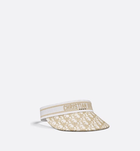 D-Smash Dior Oblique Visor • White and Gold-Tone Embroidery
