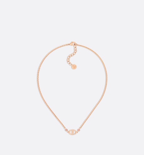 CD Navy Necklace • Pink-Finish Metal and Pink Crystals