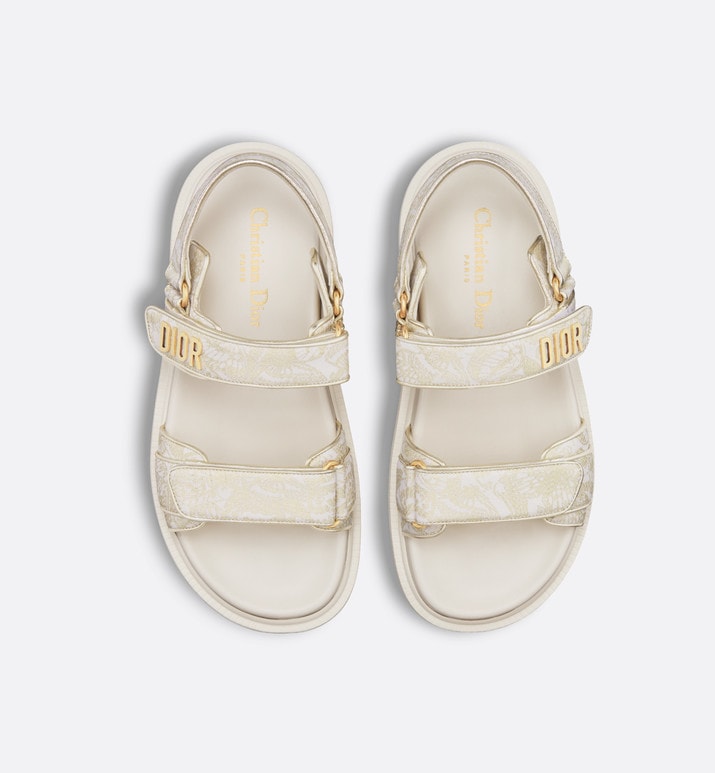 Dioract Sandal • Technical Fabric with Gold-Tone Allover Butterfly Print