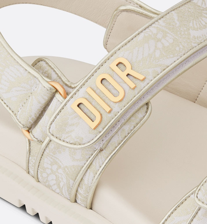 Dioract Sandal • Technical Fabric with Gold-Tone Allover Butterfly Print