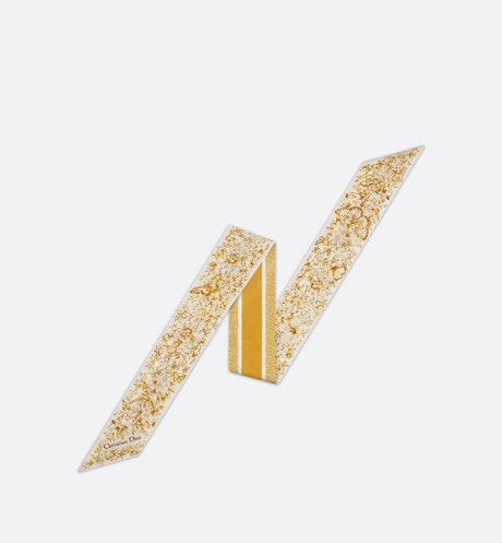 Butterfly Around the World Mitzah Scarf • White and Gold-Tone Silk Twill