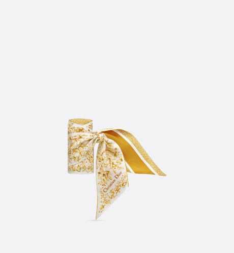 Butterfly Around the World Mitzah Scarf • White and Gold-Tone Silk Twill