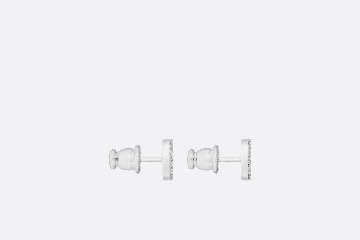 Petit CD Mini Stud Earrings • Silver-Finish Metal with White Crystals