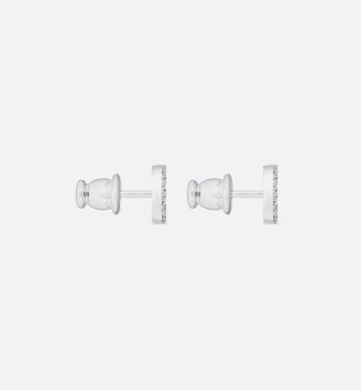 Petit CD Mini Stud Earrings • Silver-Finish Metal with White Crystals