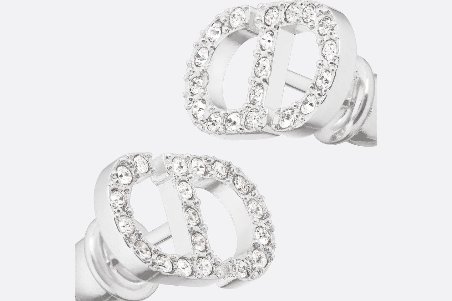 Petit CD Mini Stud Earrings • Silver-Finish Metal with White Crystals