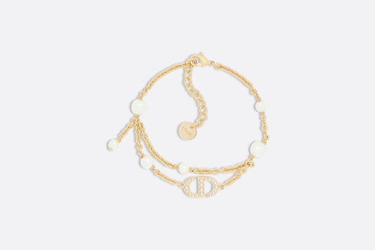 Petit CD Bracelet • Gold-Finish Metal with White Resin Pearls and Silver-Tone Crystals