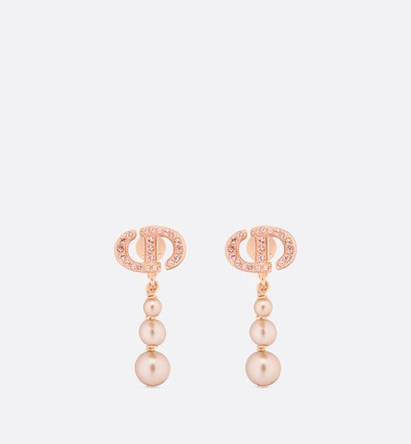 CD Navy Earrings • Pink-Finish Metal with Pink Resin Pearls and Crystals