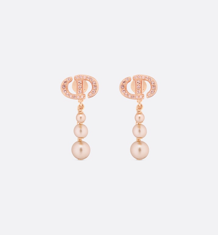 CD Navy Earrings • Pink-Finish Metal with Pink Resin Pearls and Crystals