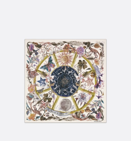 La Roue de la Fortune Tarot 70 Square Scarf • White Multicolor Silk Twill